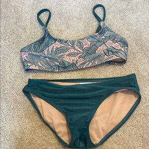 Teal & Pink Tropical Print Bikini Set - kid girls Swim